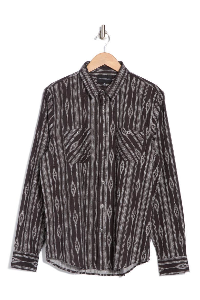 Mason Patterned Long Sleeve Cotton Button-Up Shirt, Alternate, color, NATURAL MULTI PRINT