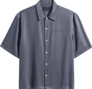 AllSaints Circe Logo Graphic Oversize Short Sleeve Button-Up Shirt