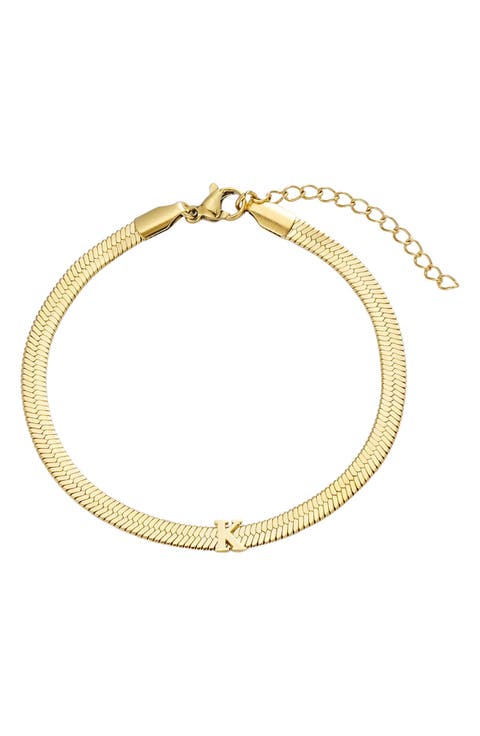 18k Gold Plated Initial Herringbone Chain Bracelet