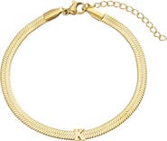 Adornia 18k Gold Plated Initial Herringbone Chain Bracelet