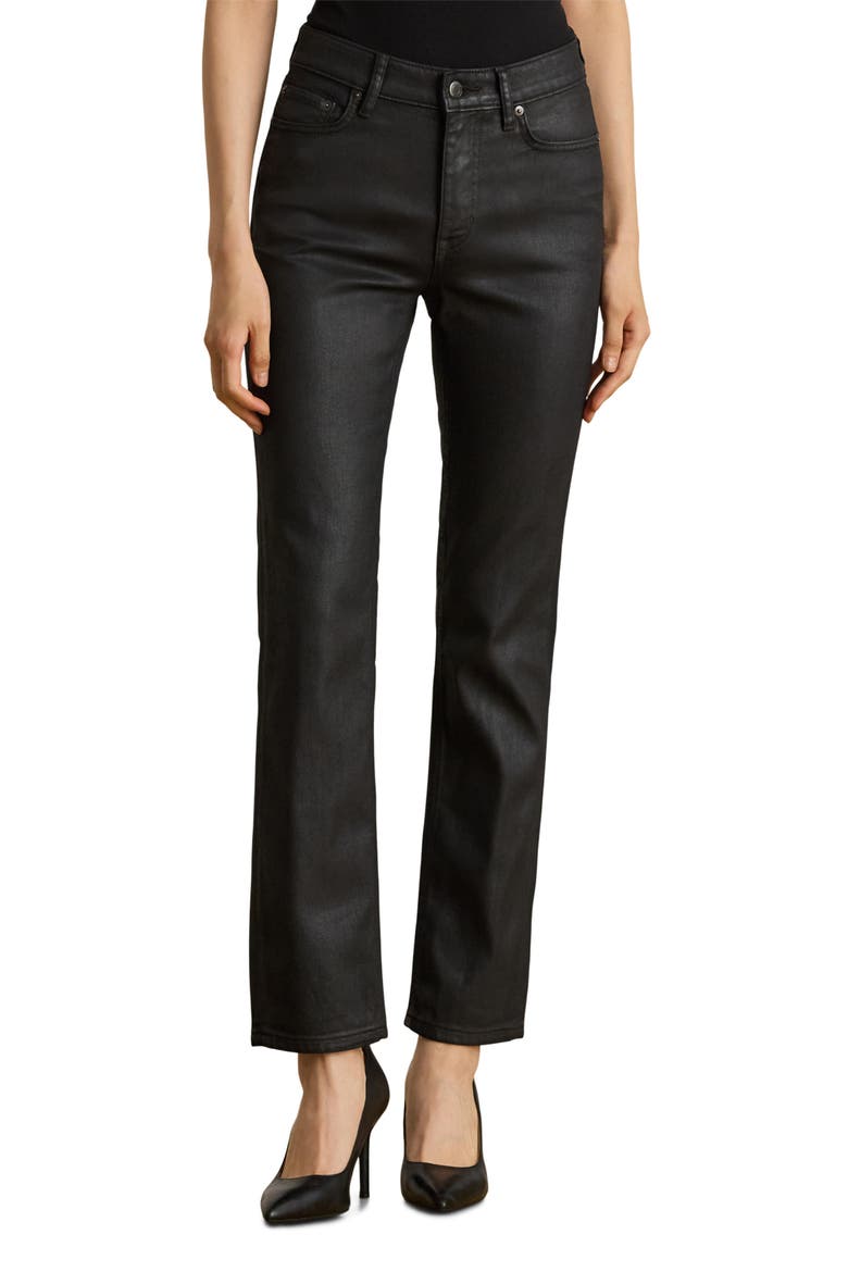 Coated High Waist Straight Leg Ankle Jeans, Main, color, BLACK