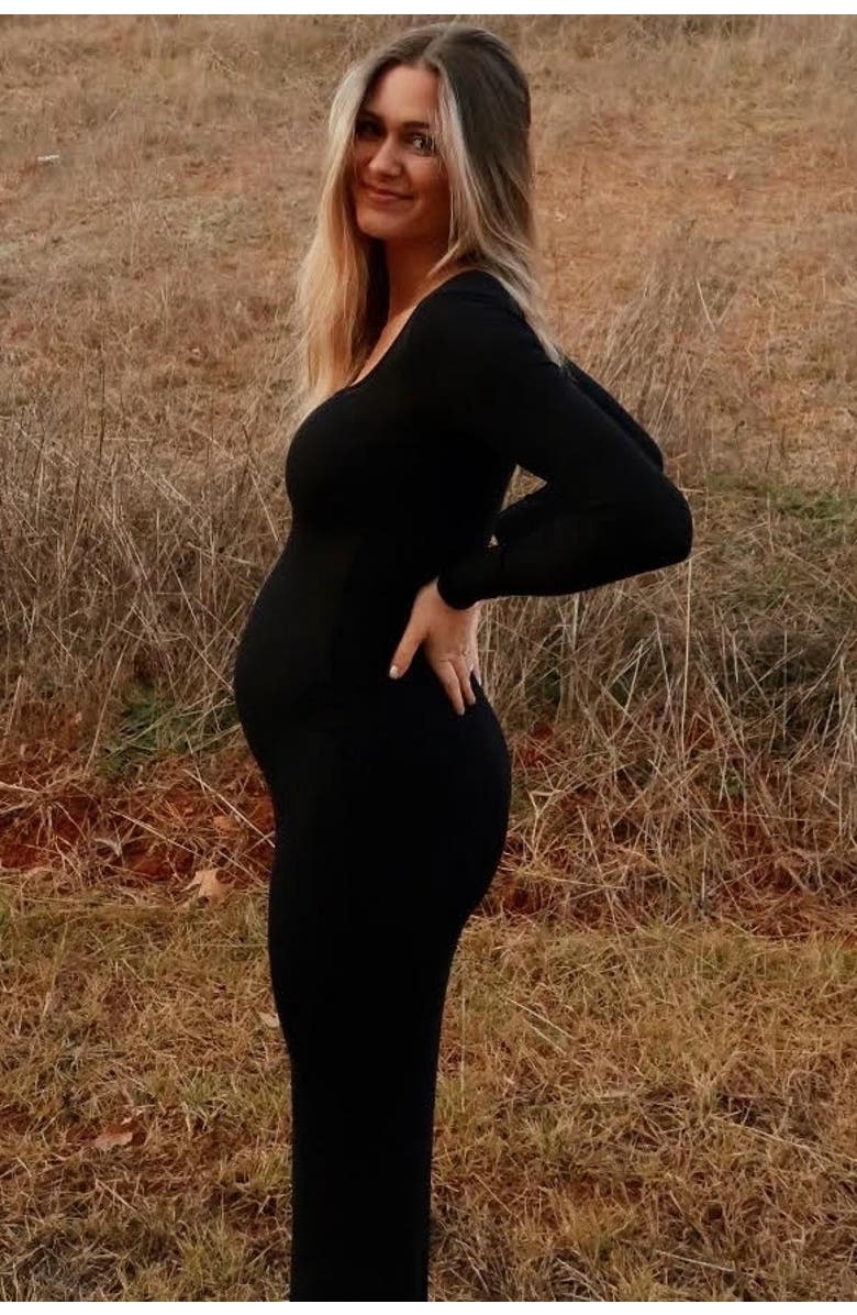 PinkBlush Ribbed Long Sleeve Square Neck Maxi Dress, Alternate, color, Black