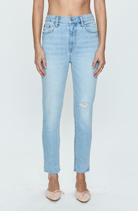 Kate Distressed Raw Hem Ankle Straight Leg Jeans