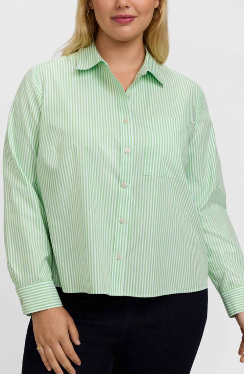 Foxcroft Jodie Stripe Cotton Button-up Blouse In Green