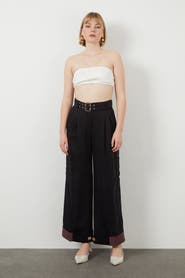 Gizia Belted Wide-Leg Tencel Pants with Side Pockets