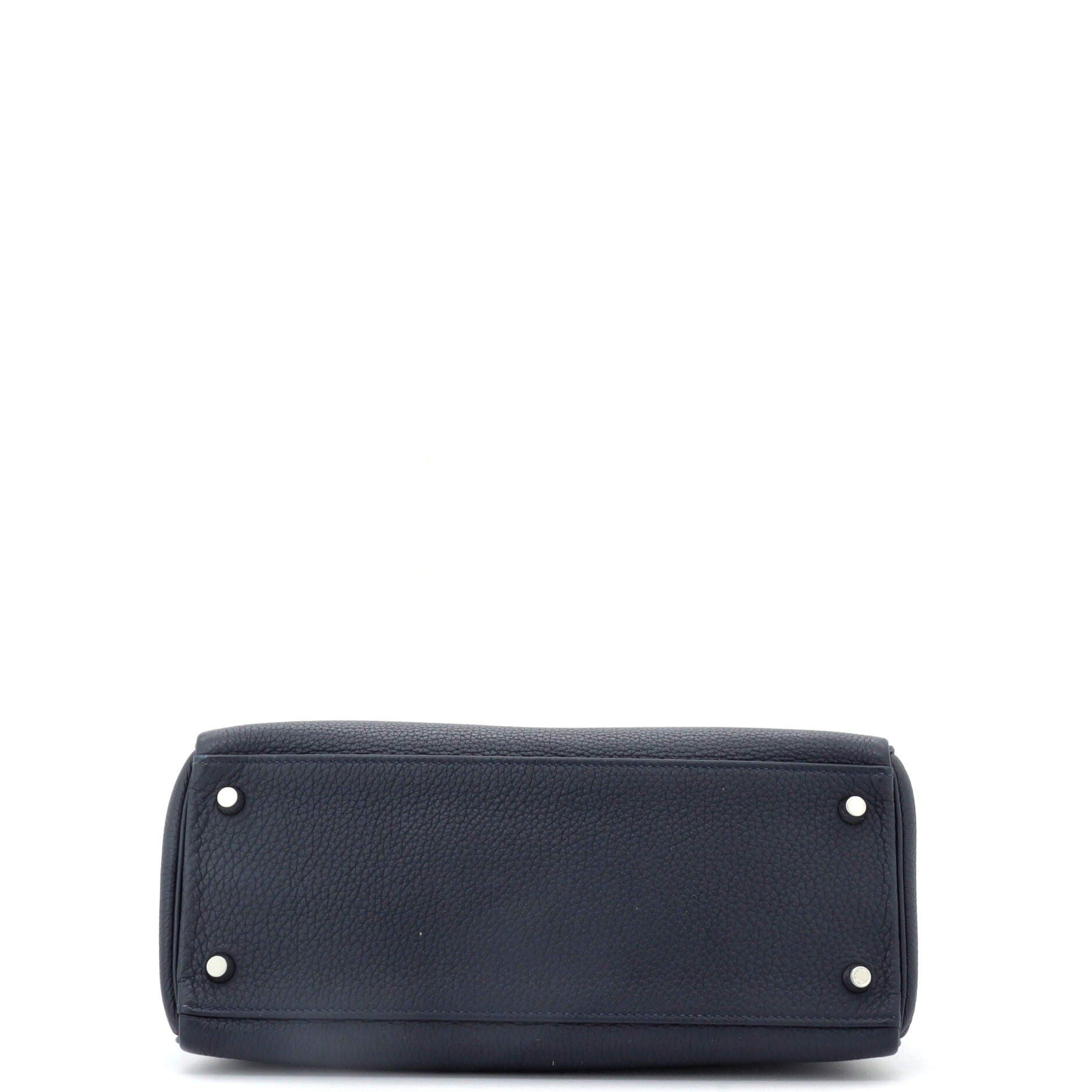 Pre-Owned Hermes Kelly Handbag Blue Togo with Palladium Hardware 28, Alternate, color, 