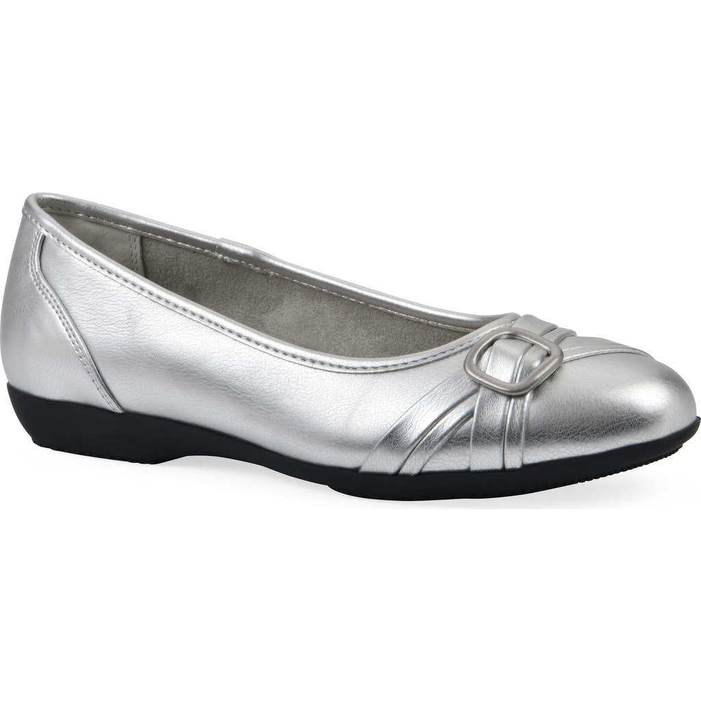 Cliffs By White Mountain Calming Buckle Strap Flat In Silver Metallic Smooth