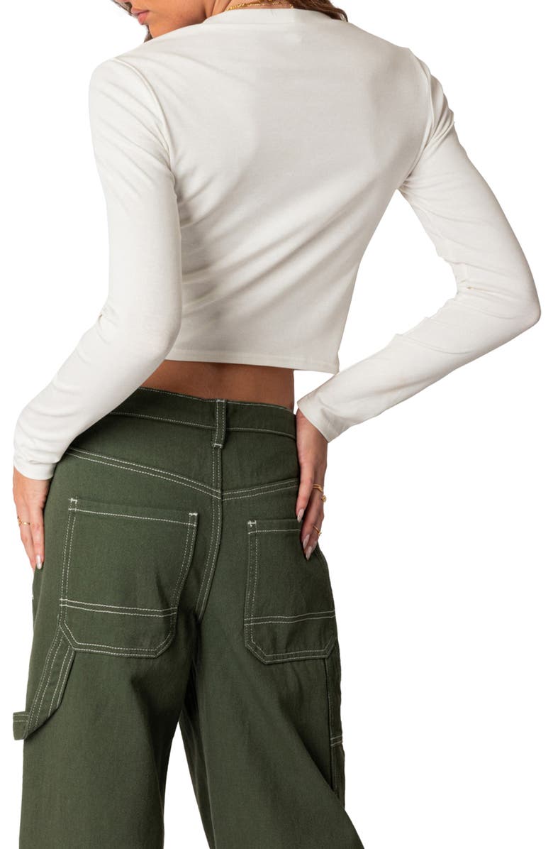 EDIKTED Phillipa Paris Long Sleeve Crop Graphic T-Shirt, Alternate, color, White