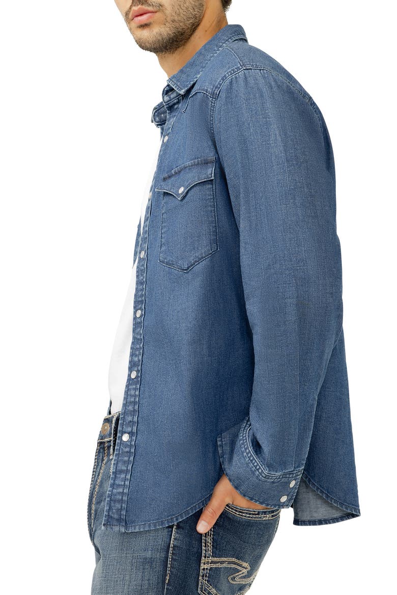 Cotton Blend Denim Snap-Up Western Shirt, Alternate, color, STEER