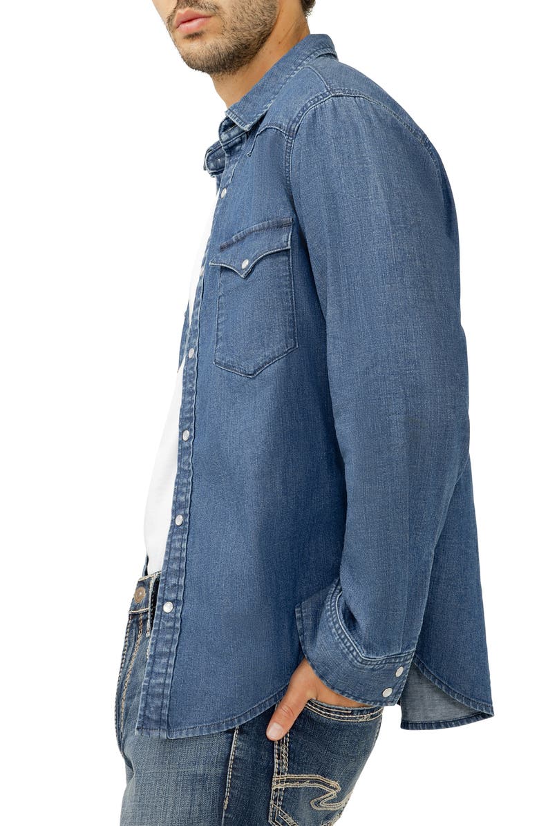 Silver Jeans Co. Cotton Blend Denim Snap-Up Western Shirt, Alternate, color, Steer