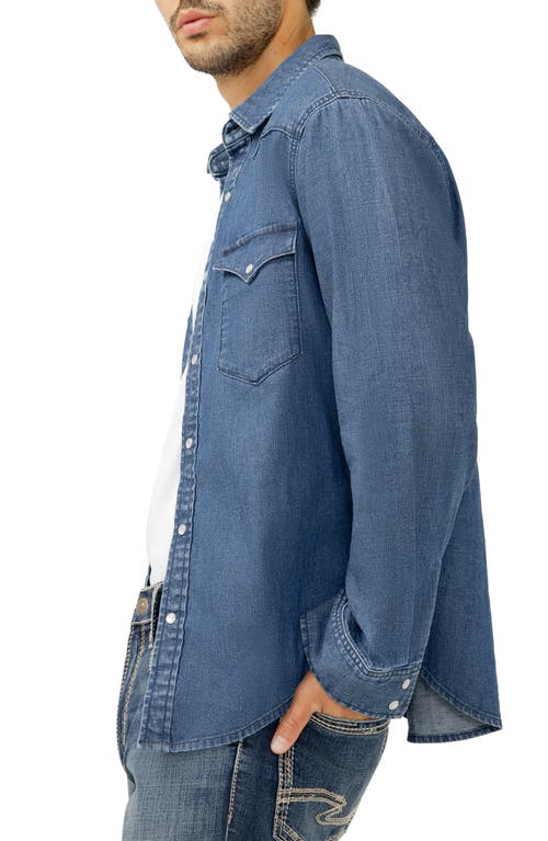 Silver Jeans Co. Cotton Blend Denim Snap-up Western Shirt In Blue