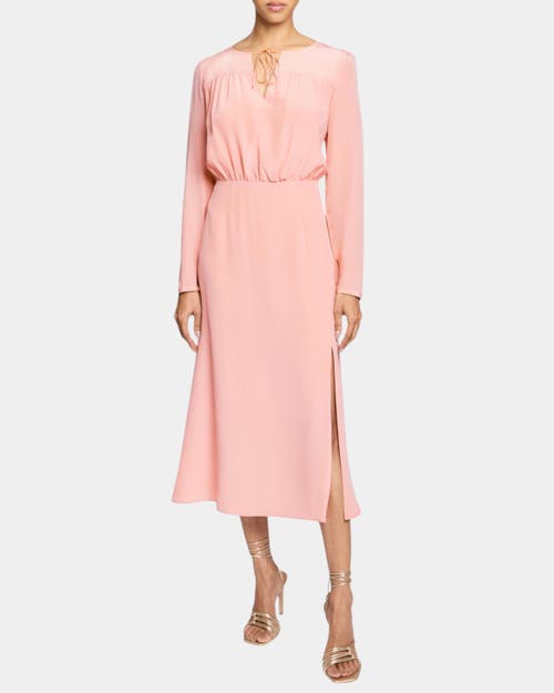 Santorelli Tessa Long Sleeve Midi Fit And Flare Dress In Silk Crepe De Chine In Pink Salt