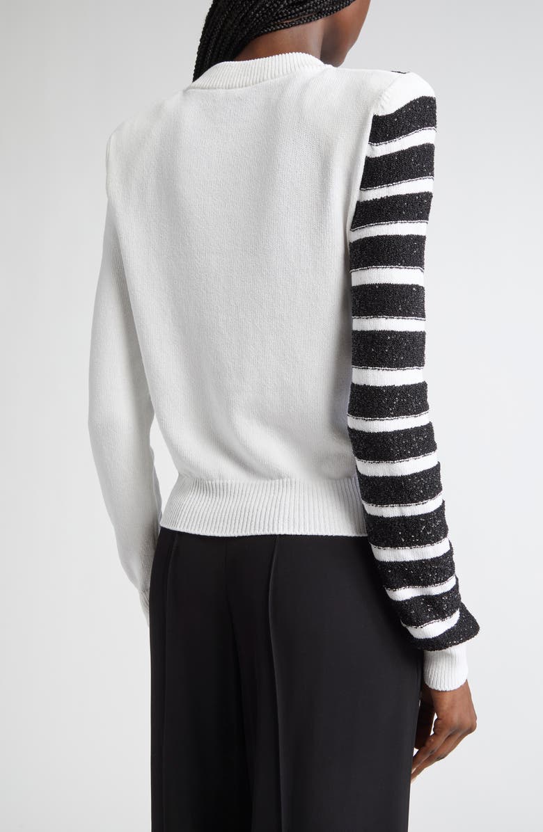 Balmain Makeup Stripe Sequin Cardigan, Alternate, color, White/ Black
