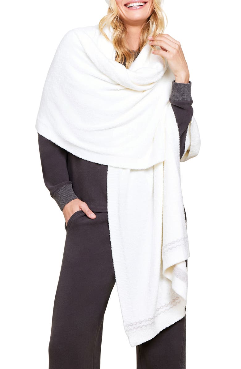 Barefoot Dreams<sup>®</sup> CozyChic<sup>®</sup> Lite Nordic Border Wrap, Main, color, Pearl/ Stone