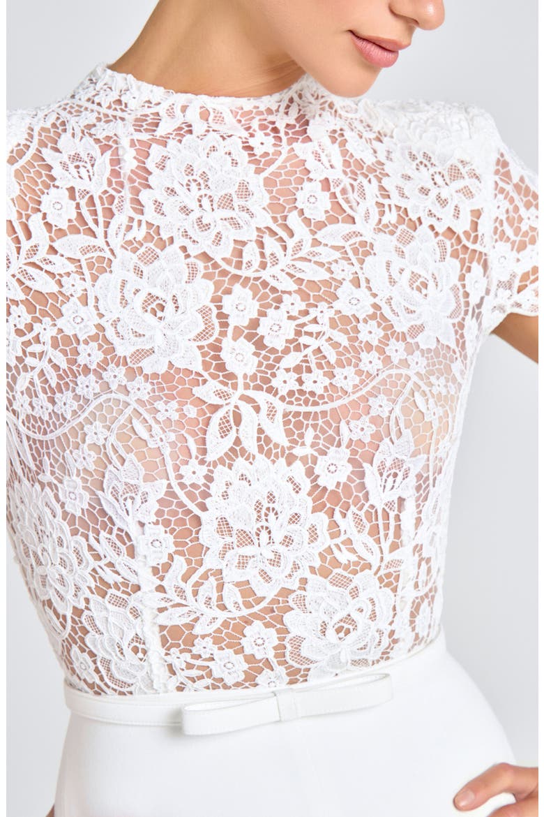 Harriet Flare Leg Lace & Crepe Jumpsuit, Alternate, color, WHITE