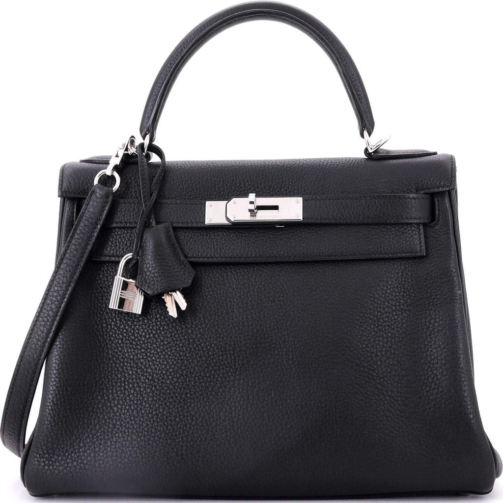 Pre-owned Hermes Hermes Kelly Handbag Black Togo With Palladium Hardware 28 In Black