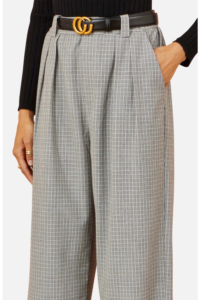 Check Wide Leg Trousers, Alternate, color, Black