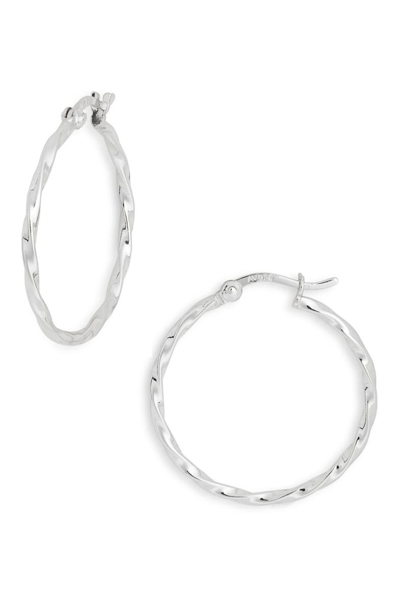 Twist Hoop Earrings, Main, color, SILVER