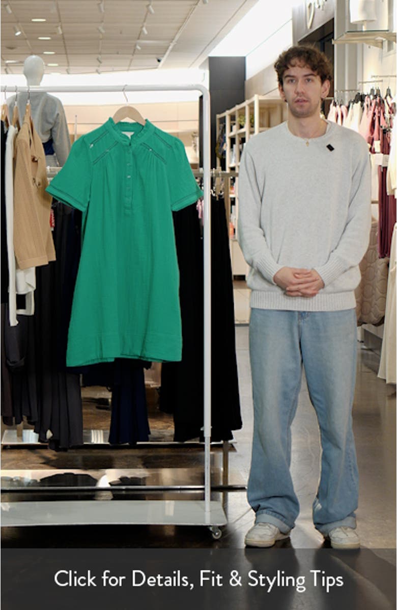 Ruffle Embroidered Inset Cotton Shift Dress, sales video thumbnail