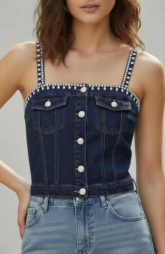 bebe Embellished Denim Croset Top