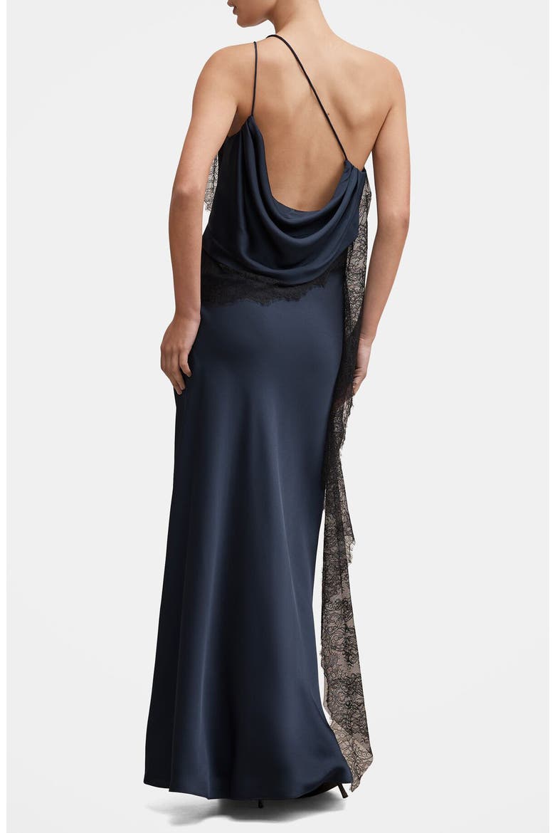 Sylvie Asymmetric Satin Gown, Alternate, color, NAVY
