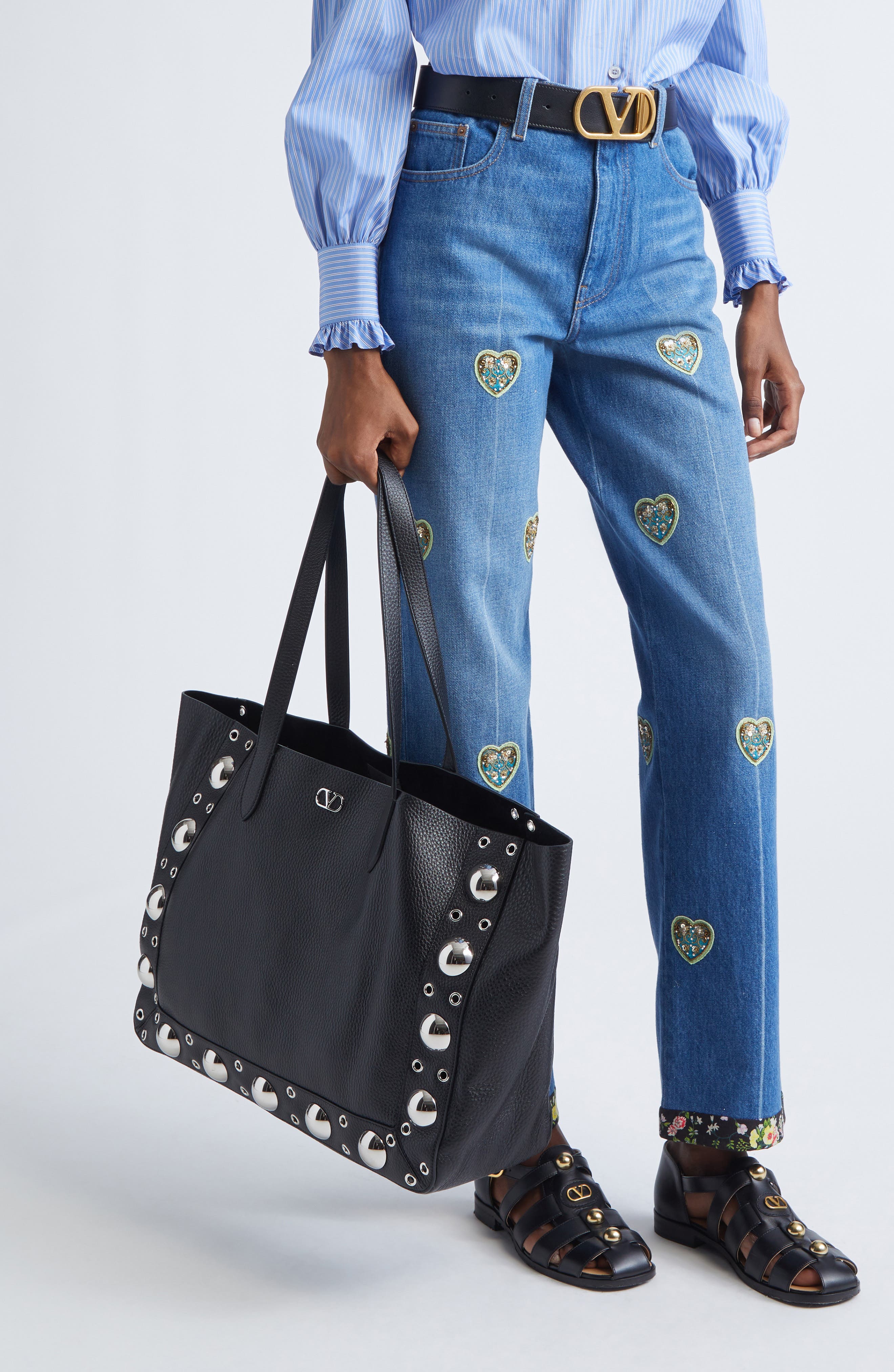 Valentino Garavani Large Nellcôte Grommet Leather Tote, Alternate, color, 