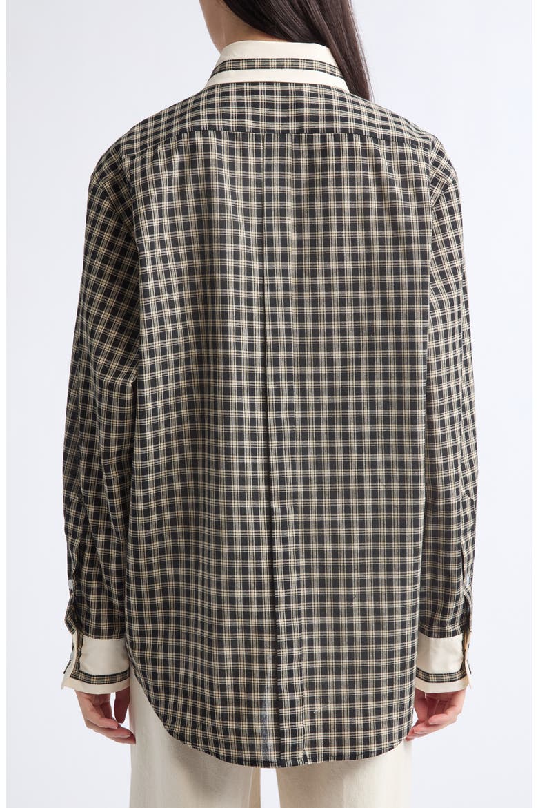 Gender Inclusive Pippa Trimmed Bordered Check Button-Up Shirt, Alternate, color, BLACK
