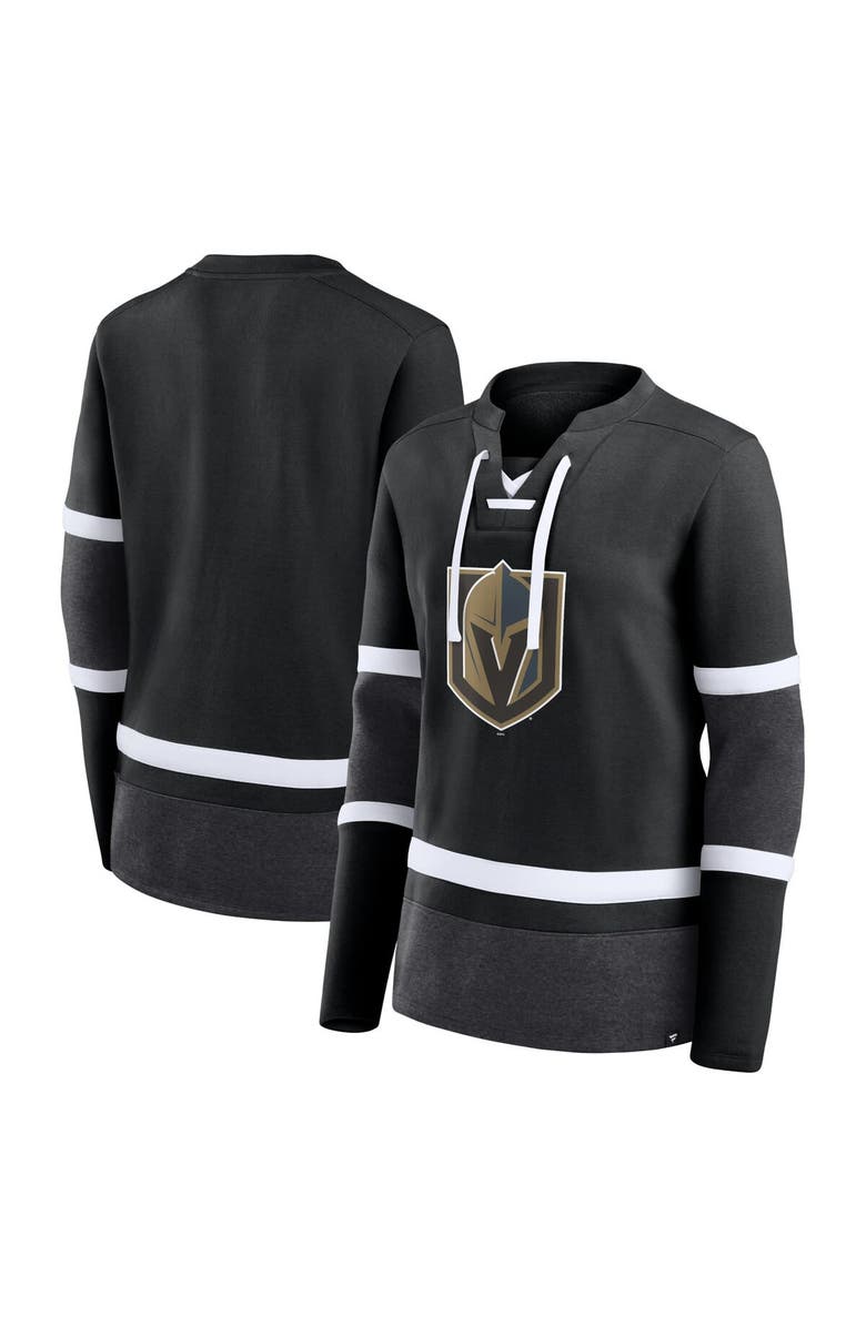 FANATICS Women's Fanatics Branded Black/Heather Charcoal Vegas Golden Knights Top Speed Lace-Up Pullover Sweatshirt, Main, color,