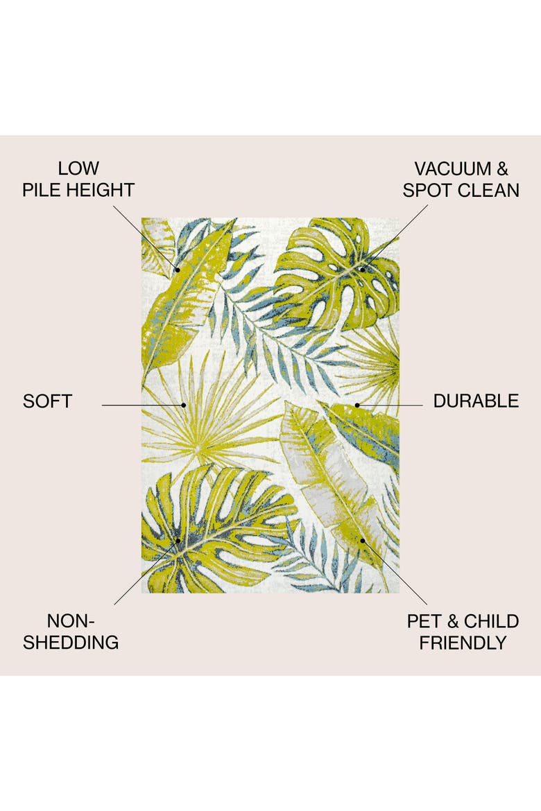 Monstera Tropical Leaves Area Rug, Alternate, color, Ivory/Green