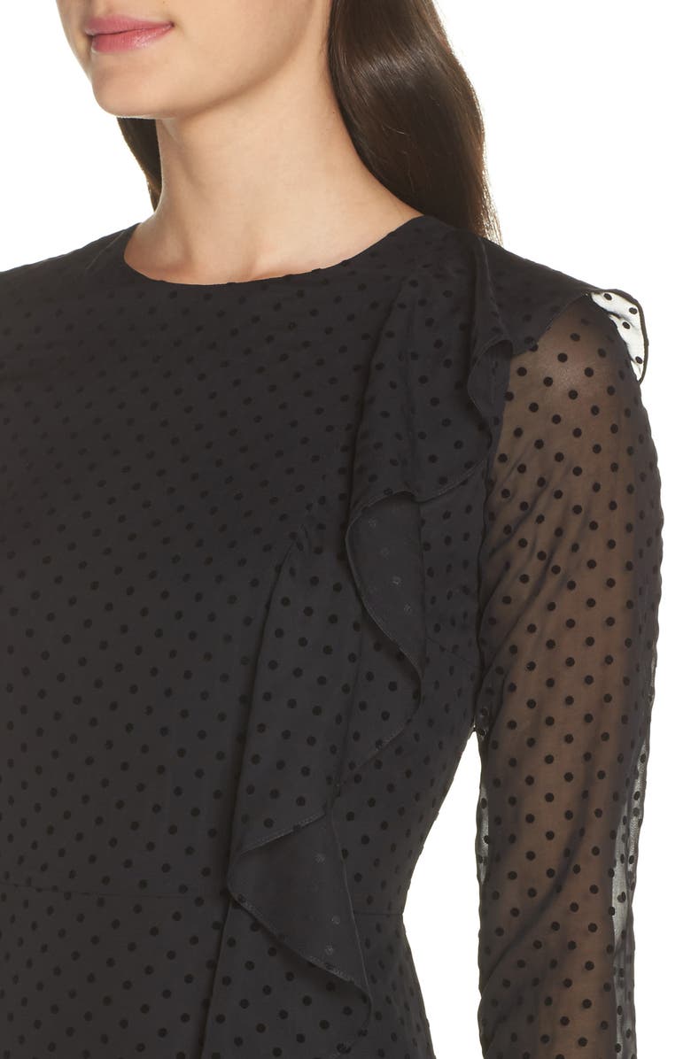 Chelsea28 Velvet Dot Ruffle Accent Minidress, Alternate, color,