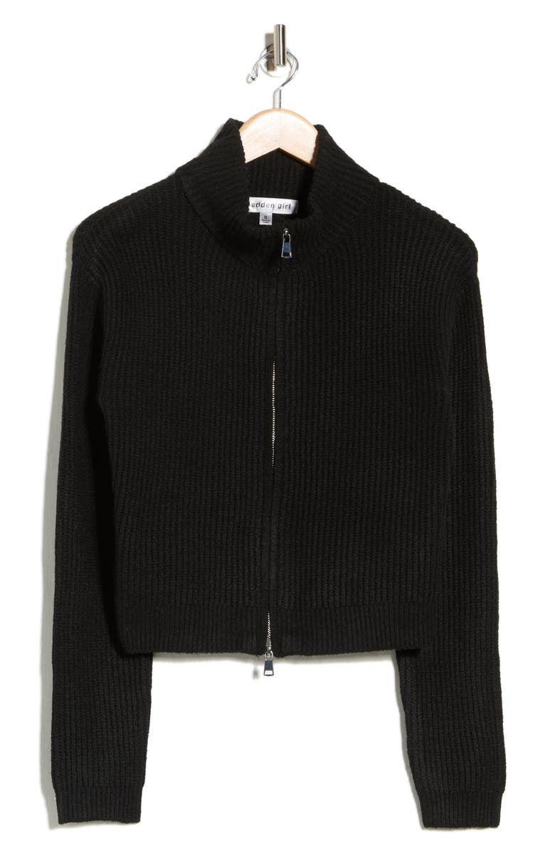 Madden Girl Mock Neck Zip Front Crop Cardigan, Alternate, color, 