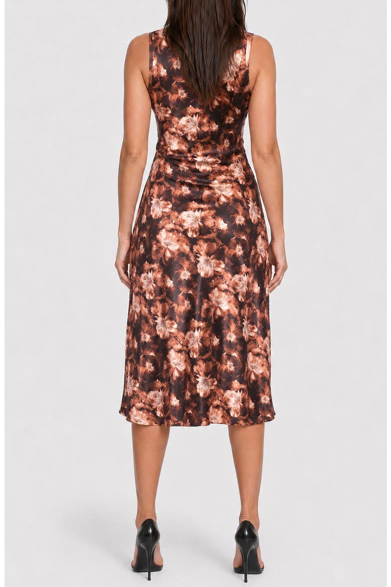Floral Cowl Neck Sleeveless Satin Midi Dress, Alternate, color, BROWN MULTI