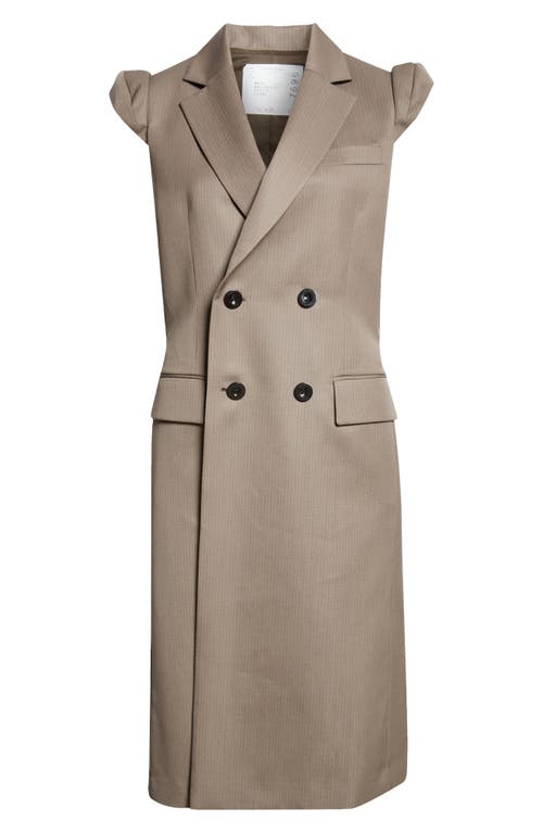 Sacai Pinstripe Double Breasted Wool Vest In Taupe X Black