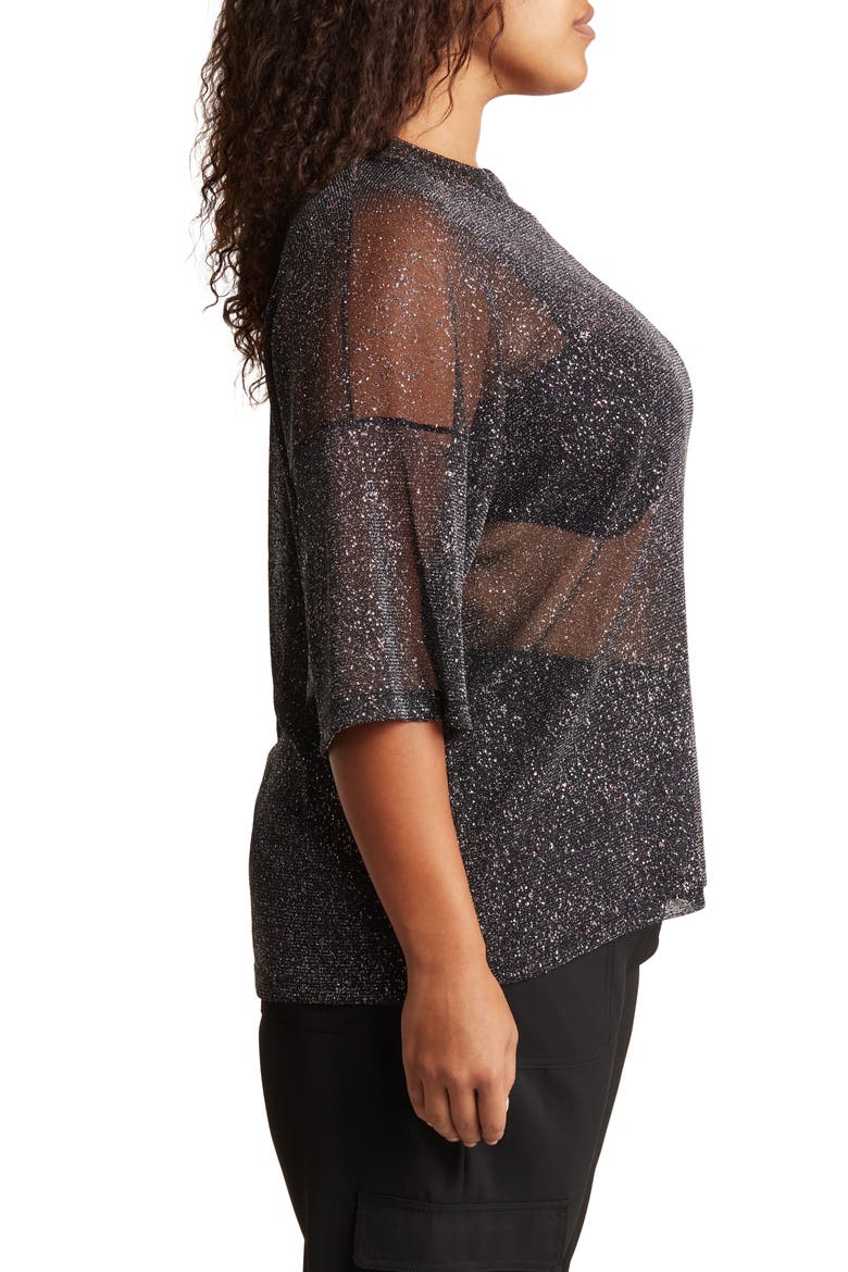 Curve Glitter Mesh T-Shirt, Alternate, color, BLACK