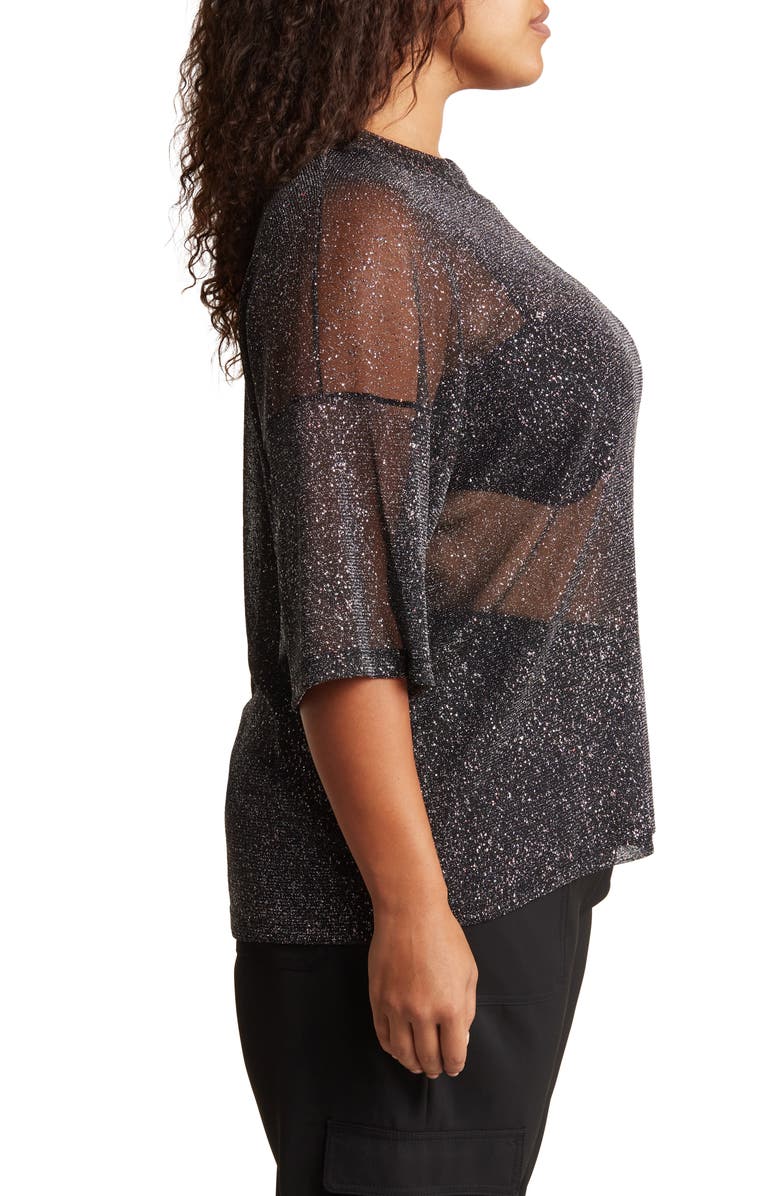 ASOS DESIGN Curve Glitter Mesh T-Shirt, Alternate, color, 