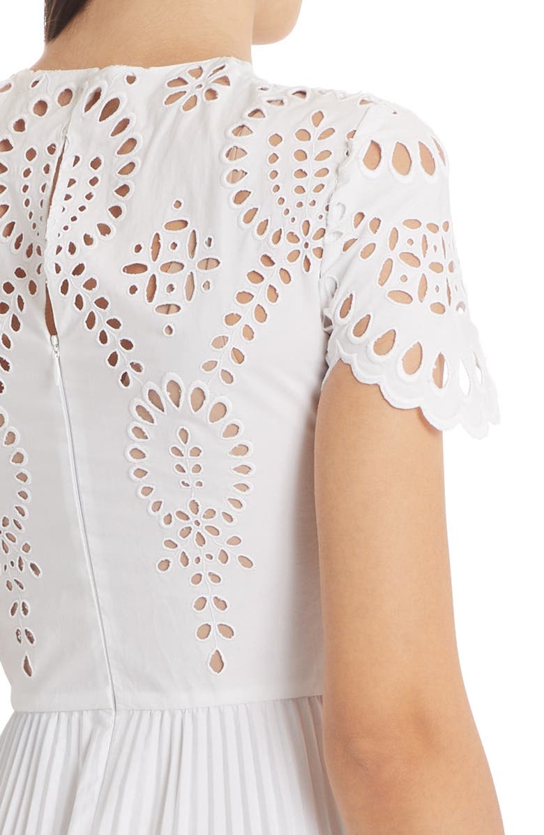 Valentino Garavani Valentino Broderie Anglaise Pleated Cotton Blend Midi Dress, Alternate, color, 