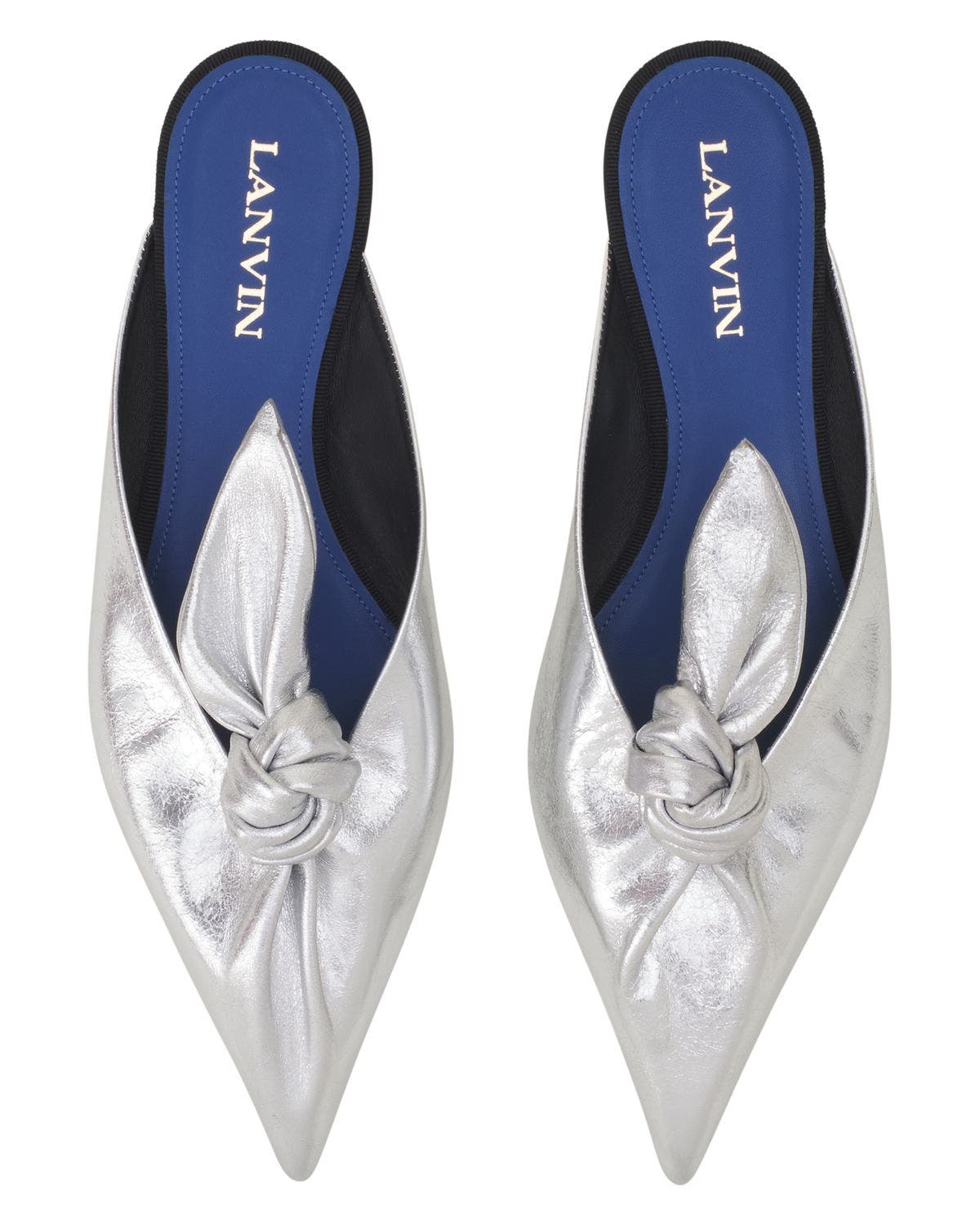 Lanvin Midnight Step Bow Mule In Metallic Leather, Alternate, color, Argent