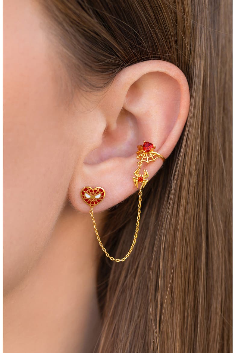Marvel Spider-Man Web of Love Single Stud & Cuff Earring, Alternate, color, GOLD