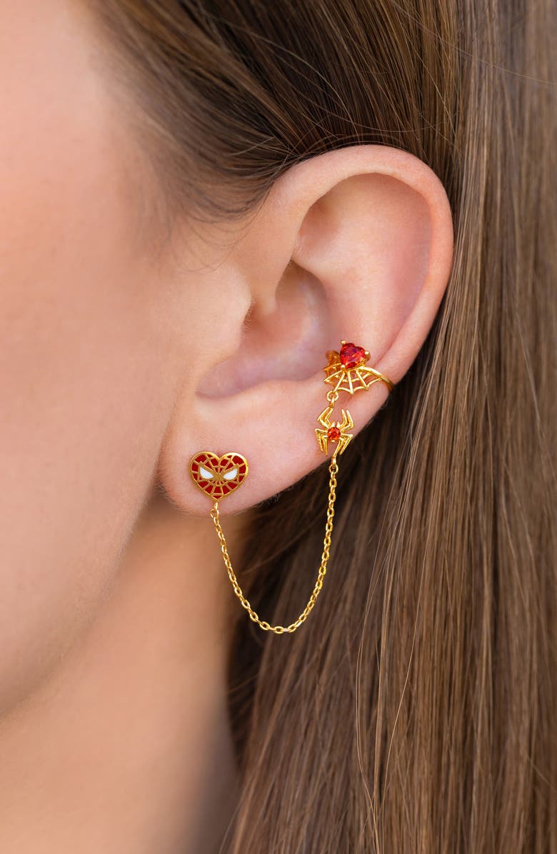 Girls Crew Marvel Spider-Man Web of Love Single Stud & Cuff Earring, Alternate, color, Gold