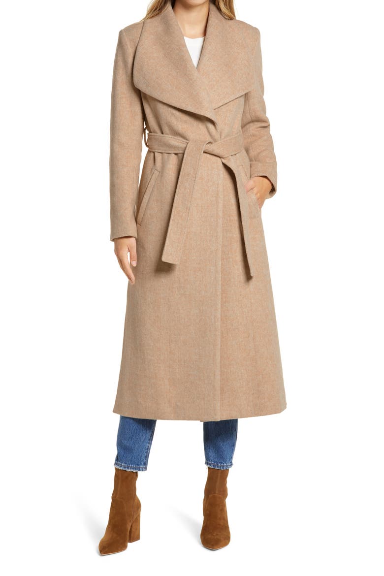 Herringbone Long Wrap Coat, Main, color, OAT- CREAM HERRINGBONE