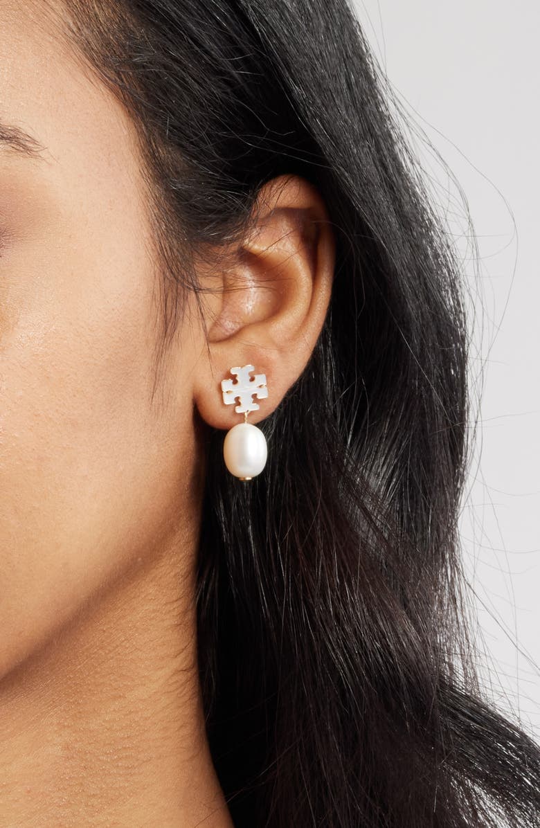 Tory Burch Moondance Mother of Pearl Drop Earrings, Alternate, color, Tory Gold / Mother Of Pearl