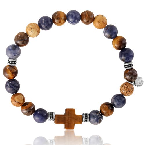 Lucky Brand Sodalite Bead Stretch Bracelets With Cross Accents In Brown