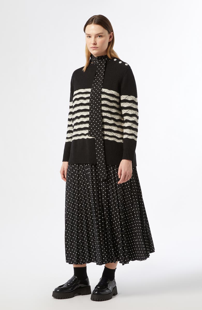 Marina Rinaldi Freccia Polka Dot Button-Up Shirt with Removable Scarf, Alternate, color, 