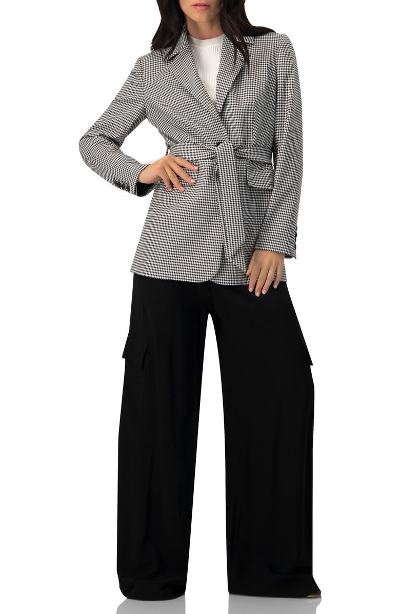 IVONNE Tailored Houndstooth Blazer with Belt, Alternate, color, Black