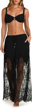 L'AGENCE Sharon Lace Trim Cover-Up Wide Leg Pants