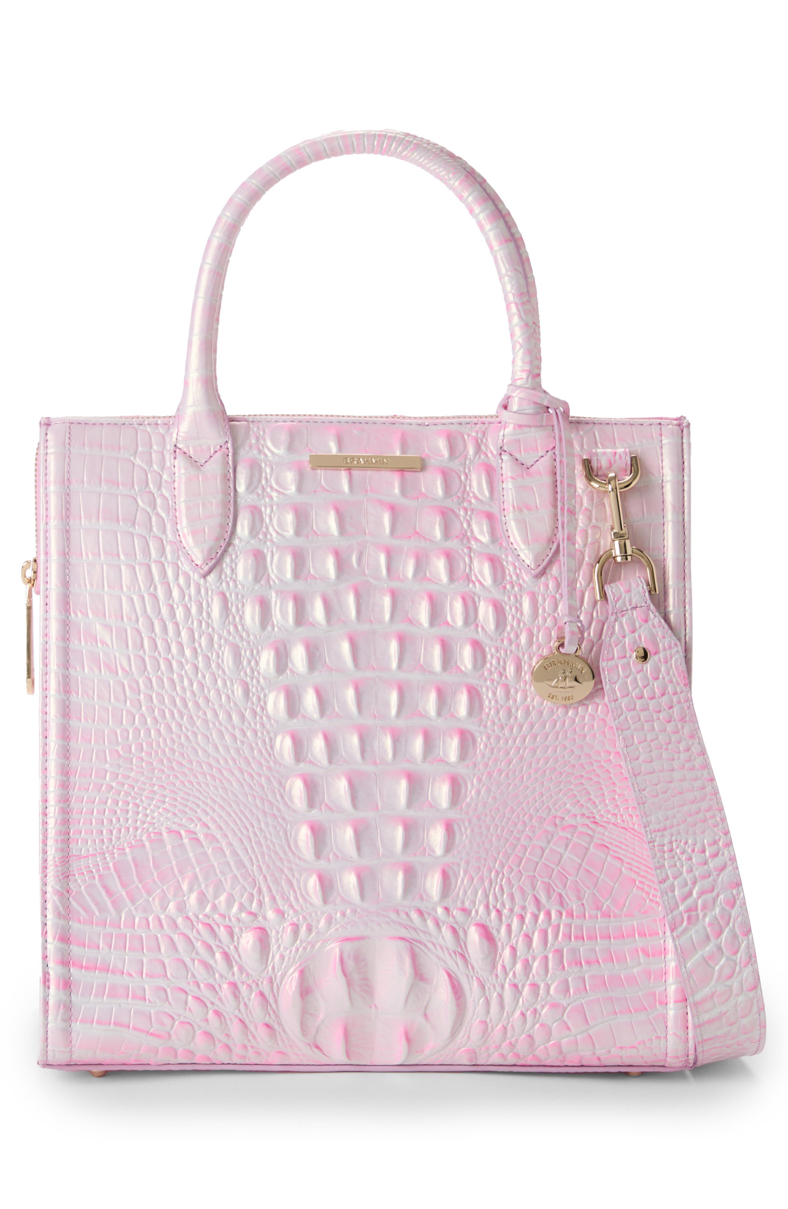 Brahmin Caroline Croc Embossed Leather Satchel, Alternate, color, 