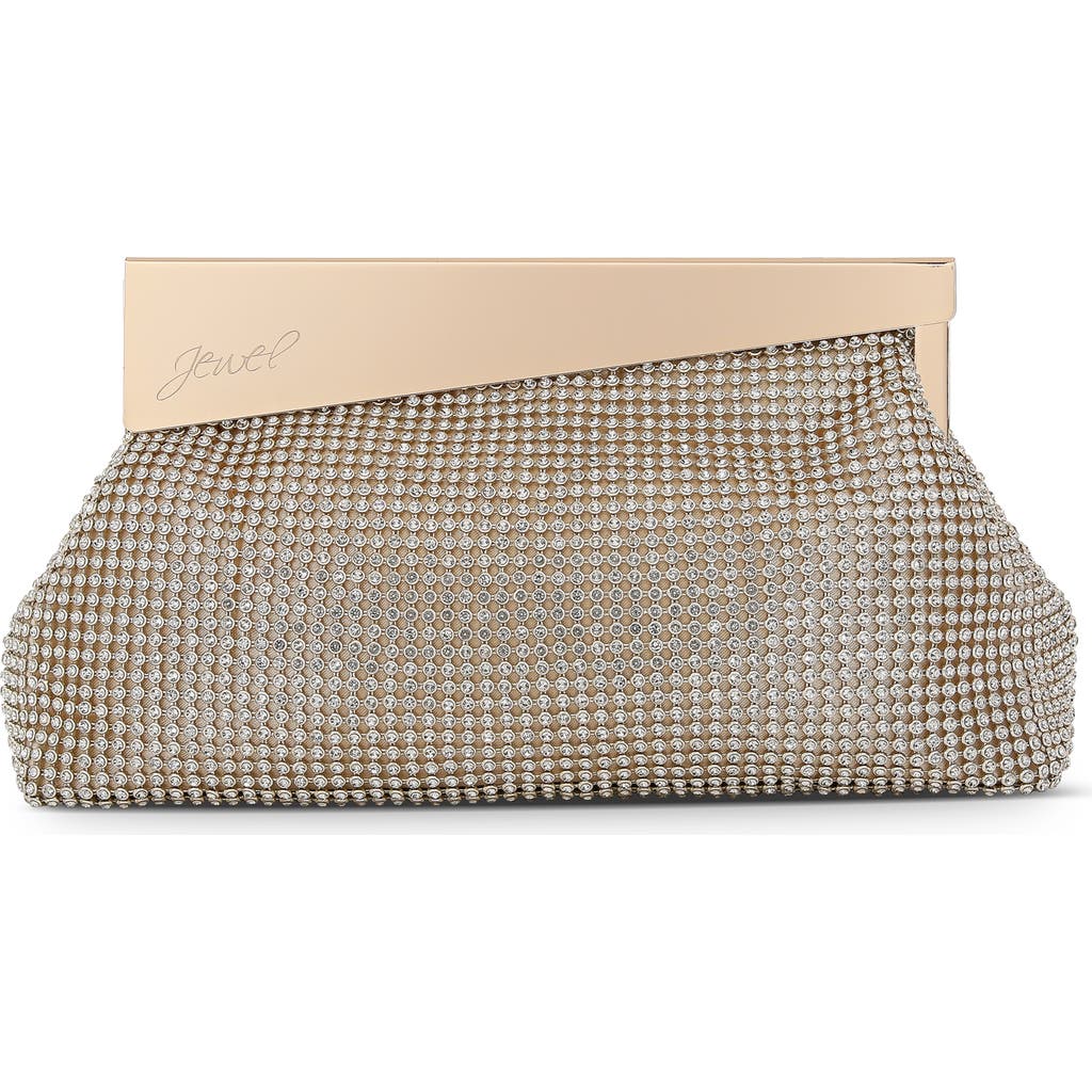 Jewel Badgley Mischka Ivy Asymmetrical Crystal Pouch Clutch In Gold
