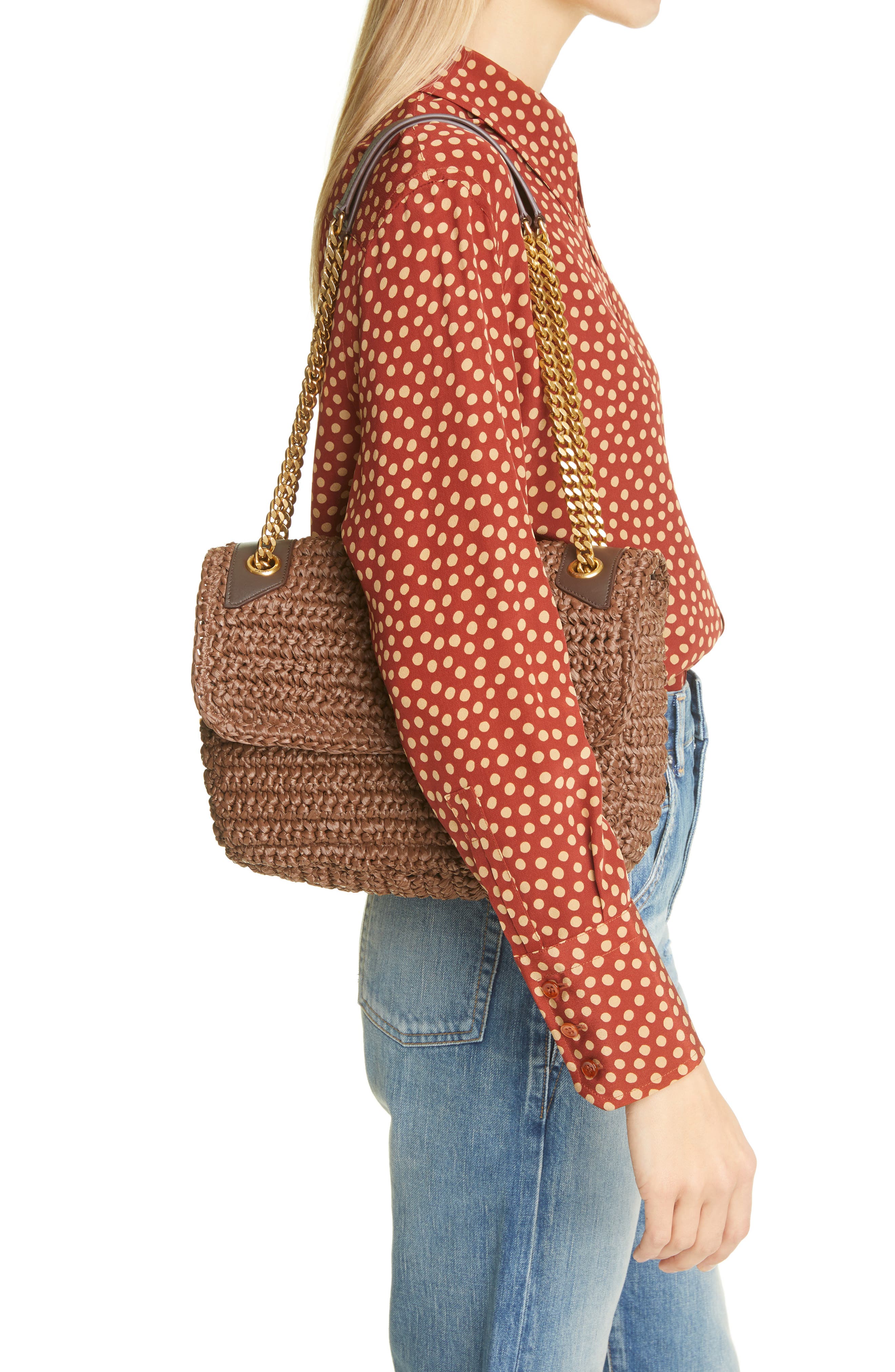 Saint Laurent Medium Niki Raffia Shoulder Bag, Alternate, color, 