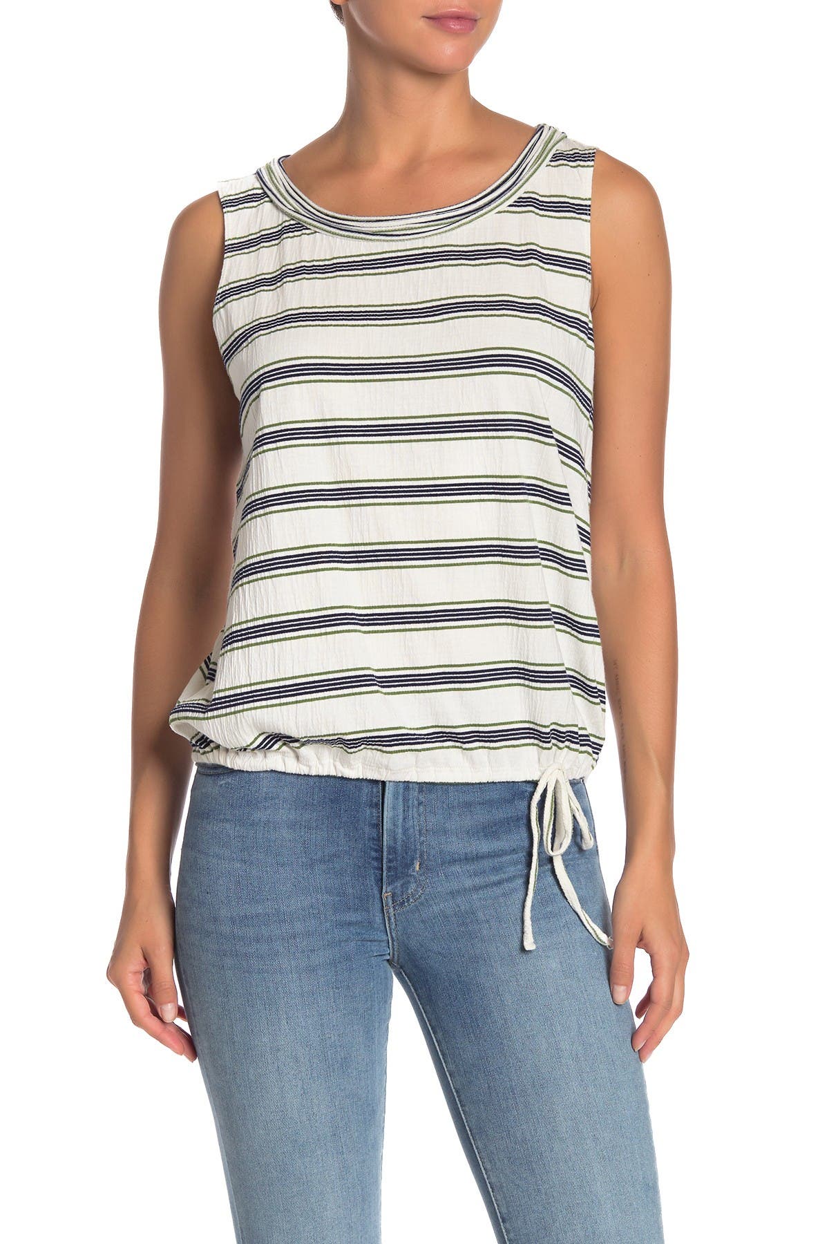 MAX STUDIO Stripe Print Cinched Drawstring Tank Top (Women) | Nordstromrack
