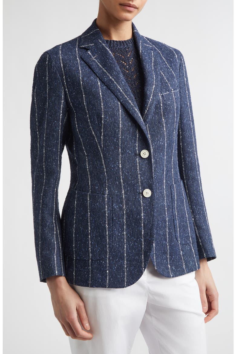 Stripe Slubby Linen Blend Jacket, Alternate, color, 11 BLUE